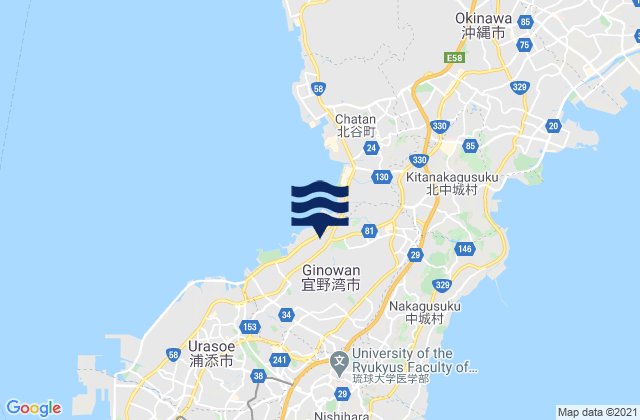 Karte der Gezeiten Ginowan Shi, Japan