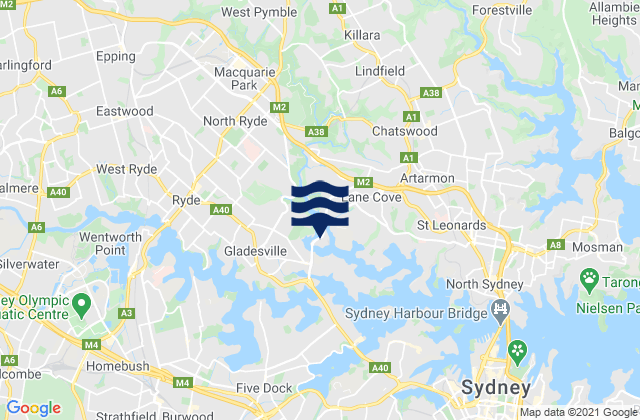 Karte der Gezeiten Gladesville, Australia