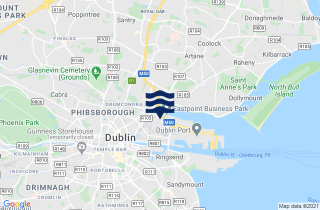 Karte der Gezeiten Glasnevin, Ireland