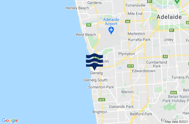 Karte der Gezeiten Glenelg, Australia