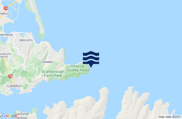 Karte der Gezeiten Godley Head, New Zealand