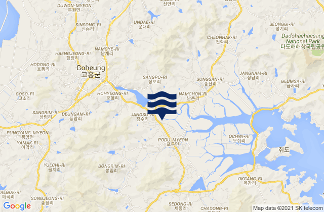 Karte der Gezeiten Goheung-gun, South Korea