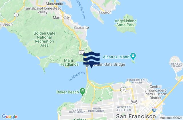 Karte der Gezeiten Golden Gate Bridge 0.46 nm E of, United States