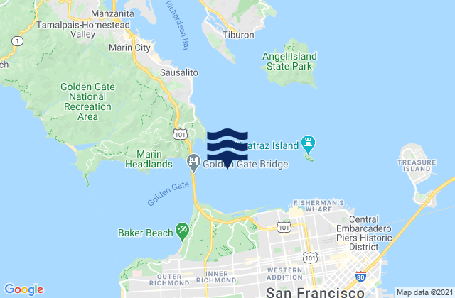 Karte der Gezeiten Golden Gate Bridge 0.8 mile east of, United States