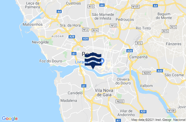 Karte der Gezeiten Gondomar, Portugal