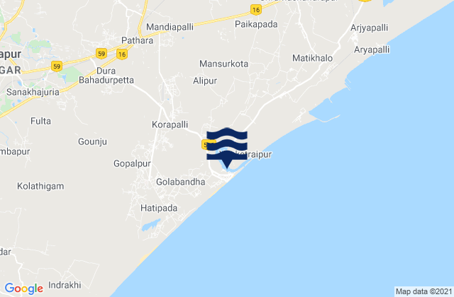 Karte der Gezeiten Gopālpur, India