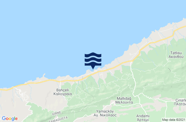Karte der Gezeiten Goúfes, Cyprus