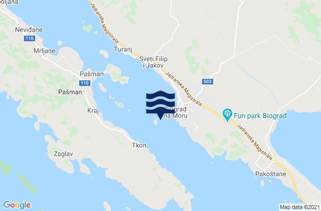 Karte der Gezeiten Grad Biograd na Moru, Croatia