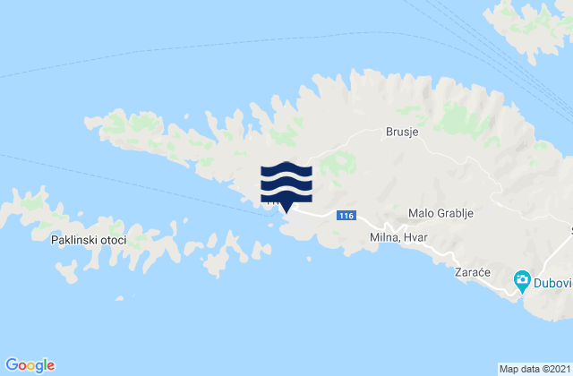 Karte der Gezeiten Grad Hvar, Croatia
