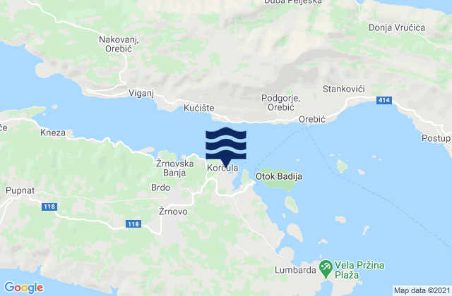 Karte der Gezeiten Grad Korčula, Croatia