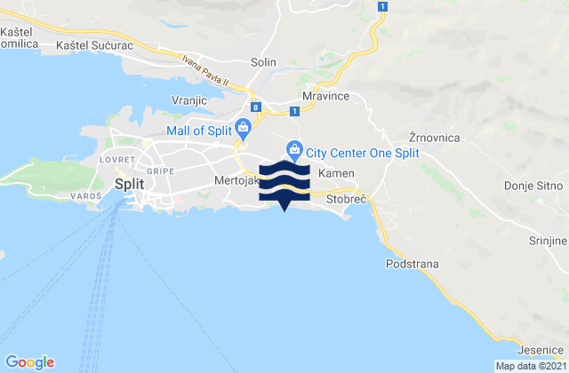 Karte der Gezeiten Grad Split, Croatia