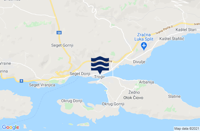 Karte der Gezeiten Grad Trogir, Croatia