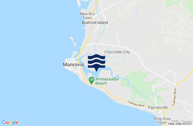 Karte der Gezeiten Greater Monrovia, Liberia