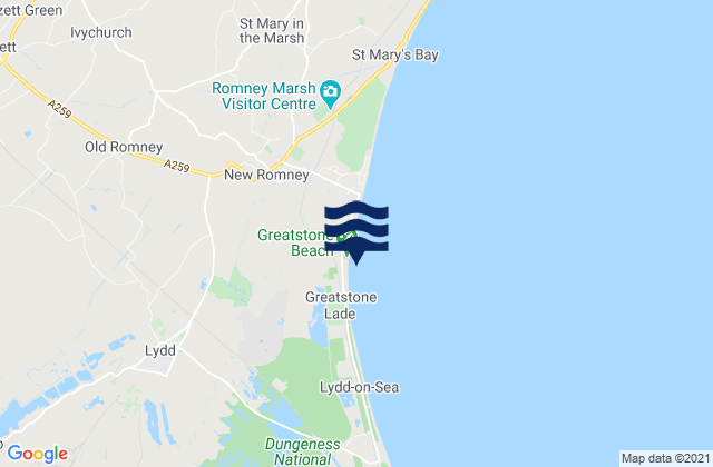 Karte der Gezeiten Greatstone Beach, United Kingdom