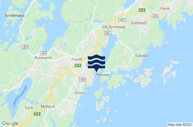 Karte der Gezeiten Grimstad, Norway