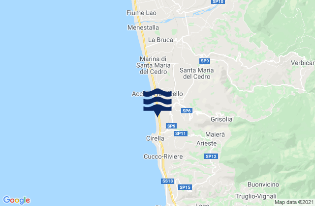Karte der Gezeiten Grisolia, Italy