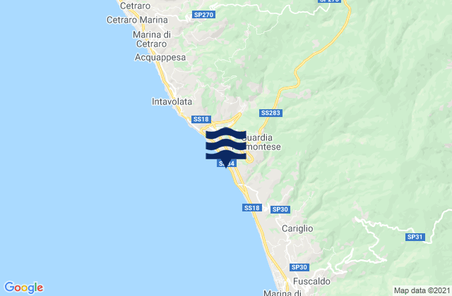 Karte der Gezeiten Guardia Piemontese, Italy