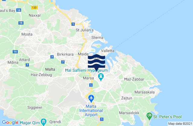 Karte der Gezeiten Gudja, Malta