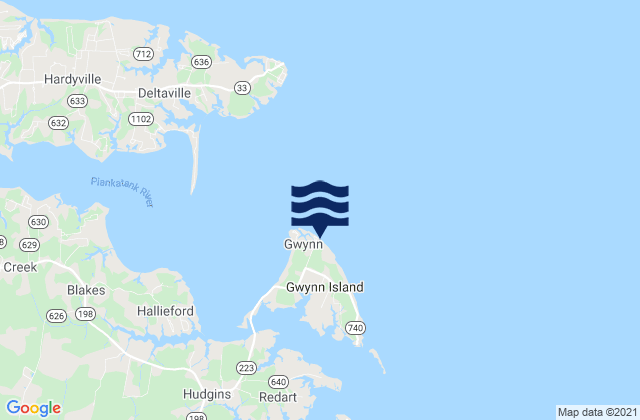 Karte der Gezeiten Gwynn Island, United States