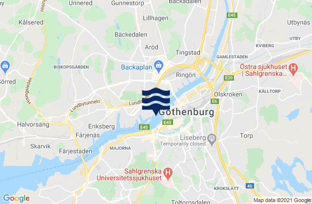 Karte der Gezeiten Göteborgs stad, Sweden