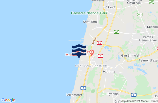 Karte der Gezeiten Hadera, Israel
