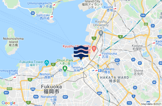 Karte der Gezeiten Hakata-Hunadamari, Japan