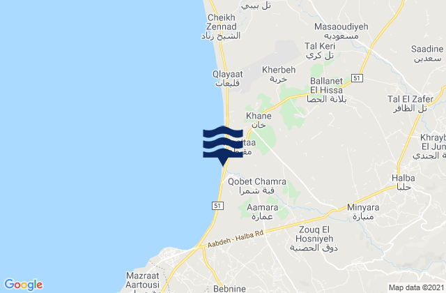Karte der Gezeiten Halba, Lebanon