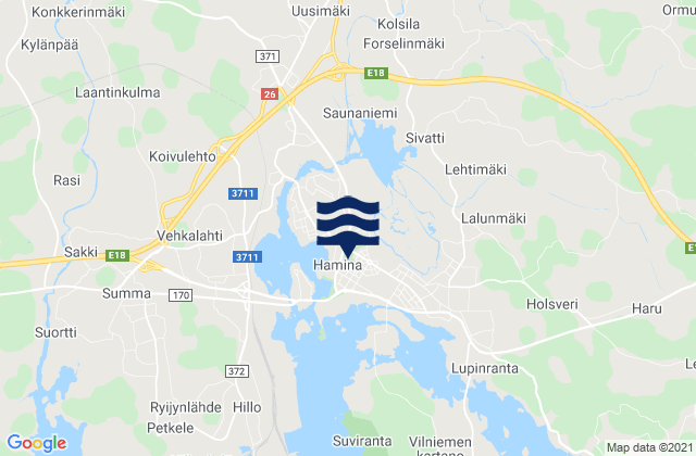 Karte der Gezeiten Hamina, Finland