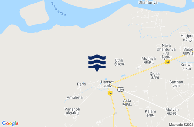 Karte der Gezeiten Hansot, India