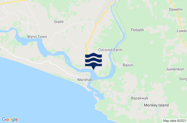 Karte der Gezeiten Harbel Farmington River, Liberia
