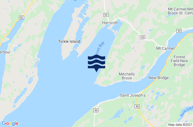 Karte der Gezeiten Harricott Bay, Canada