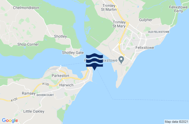 Karte der Gezeiten Harwich - Sailing Club Beach, United Kingdom