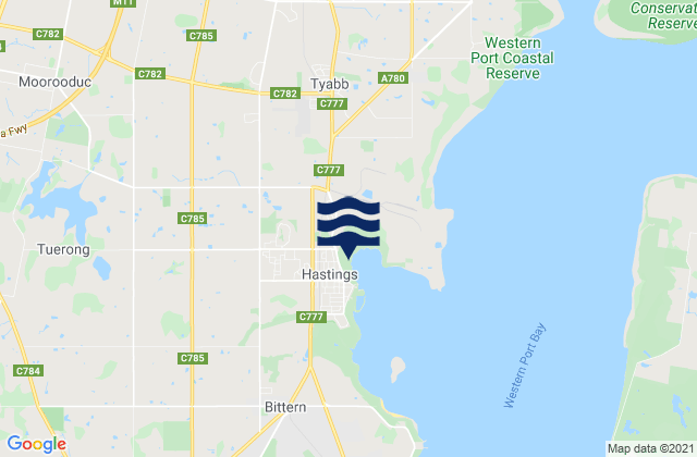 Karte der Gezeiten Hastings, Australia