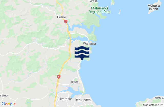 Karte der Gezeiten Hatfields Beach, New Zealand