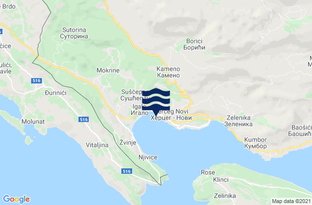 Karte der Gezeiten Herceg Novi, Montenegro