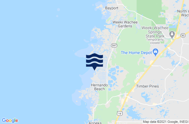 Karte der Gezeiten Hernando Beach (Rocky Creek Little Pine Island Bay), United States