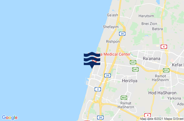 Karte der Gezeiten Herzliya Pituah, Israel