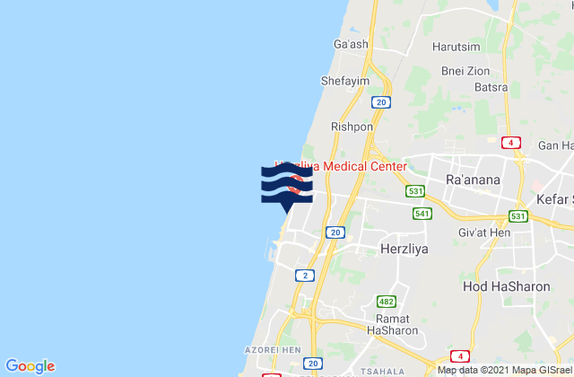 Karte der Gezeiten Herzliya, Israel