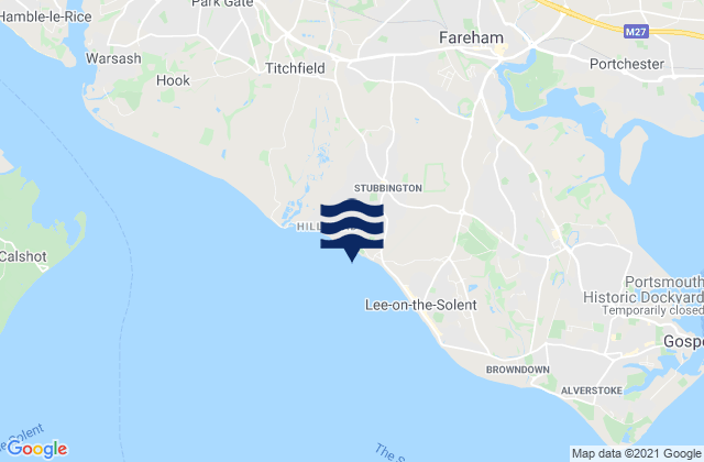 Karte der Gezeiten Hill Head Beach, United Kingdom