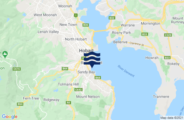Karte der Gezeiten Hobart, Australia