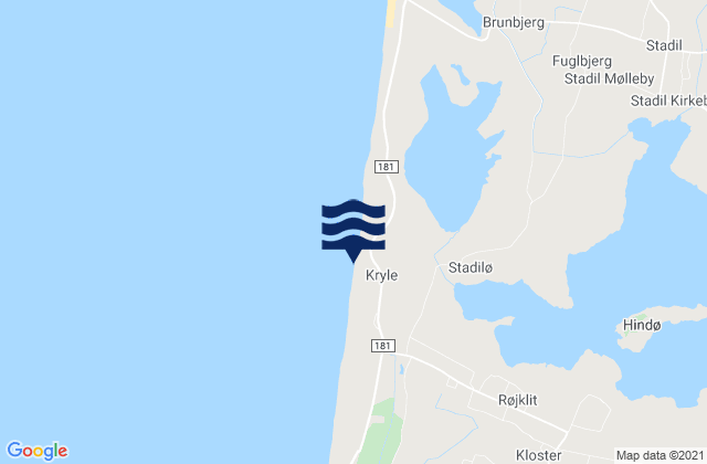 Karte der Gezeiten Houvig Strand, Denmark