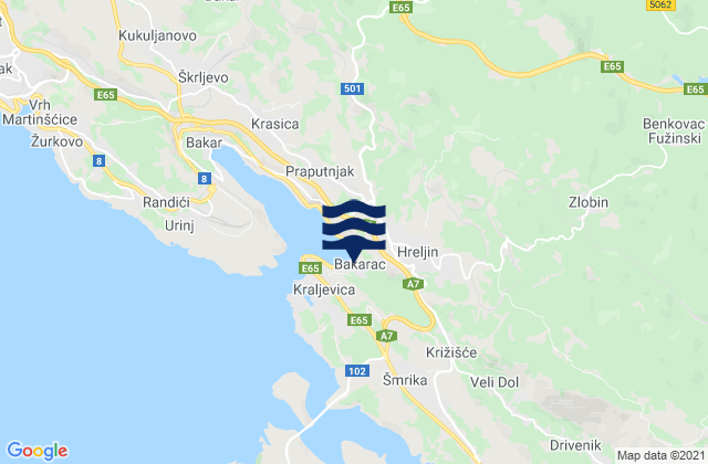 Karte der Gezeiten Hreljin, Croatia