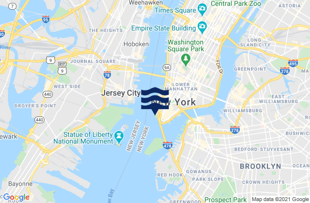 Karte der Gezeiten Hudson River entrance, United States