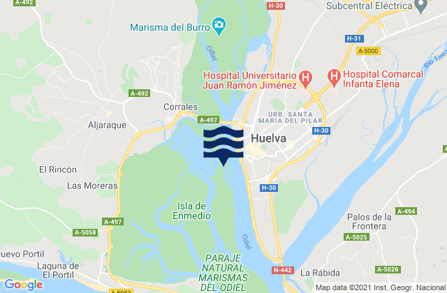 Karte der Gezeiten Huelva Rio Odiel, Spain