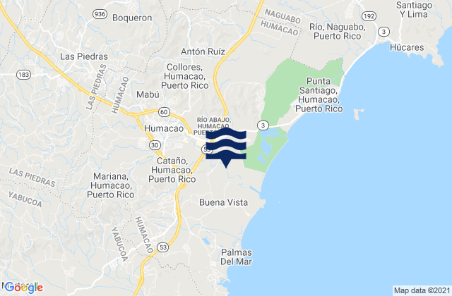 Karte der Gezeiten Humacao, Puerto Rico