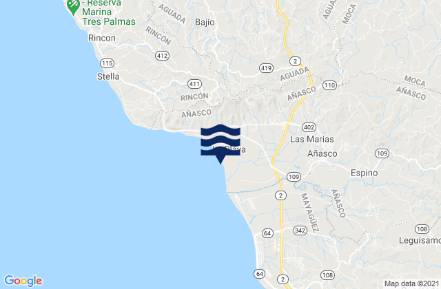 Karte der Gezeiten Humatas Barrio, Puerto Rico
