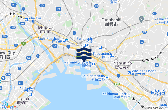 Karte der Gezeiten Hunabasi, Japan
