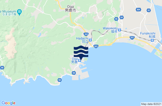 Karte der Gezeiten Hunagawa, Japan