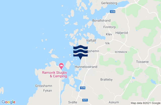 Karte der Gezeiten Hunnebostrand, Sweden