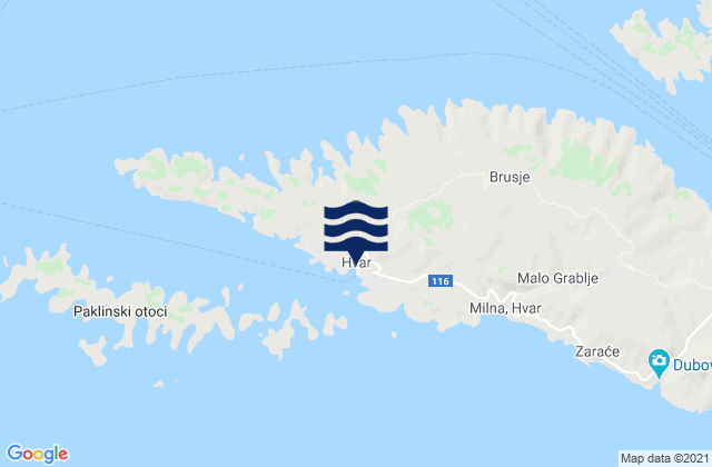 Karte der Gezeiten Hvar, Croatia